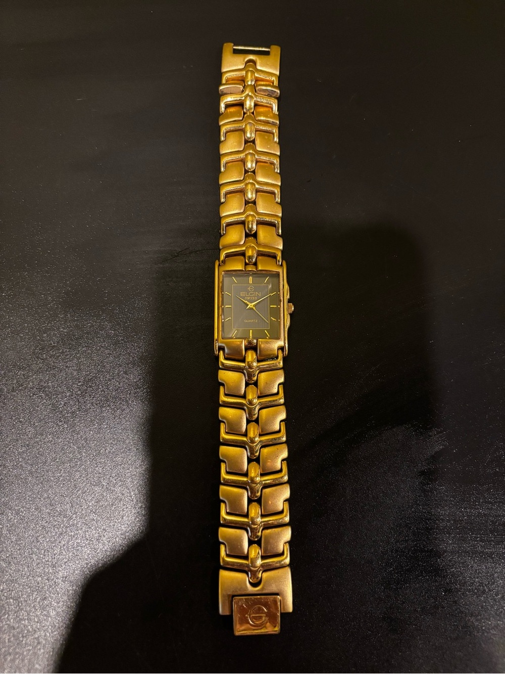 Men's Gold-Tone Linked Bracelet Watch with Rectangular Dial